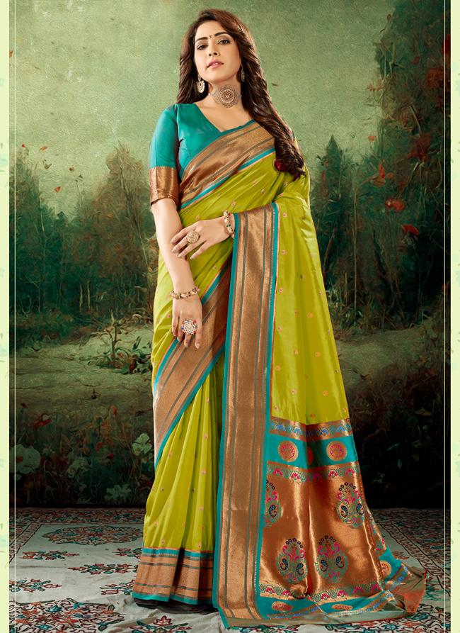 Paithani Silk Olive Green Festival Wear Weaving Saree